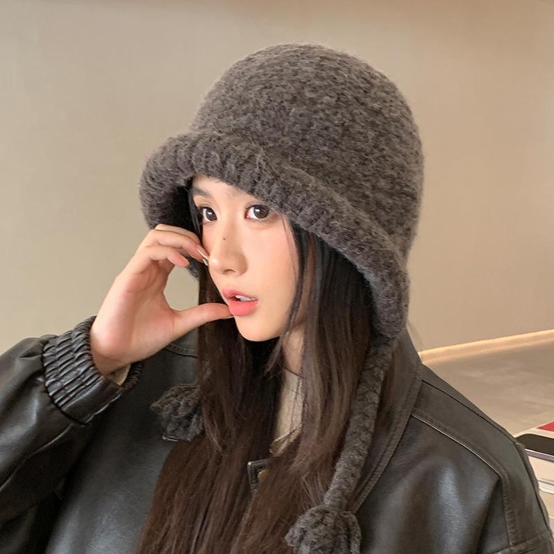 Sweet and Versatile Rolled Veil Wool Hat for Women In Autumn and Winter Big Head Circumference Showing Face Small Pullover Hat Outdoor Cold Warmth New