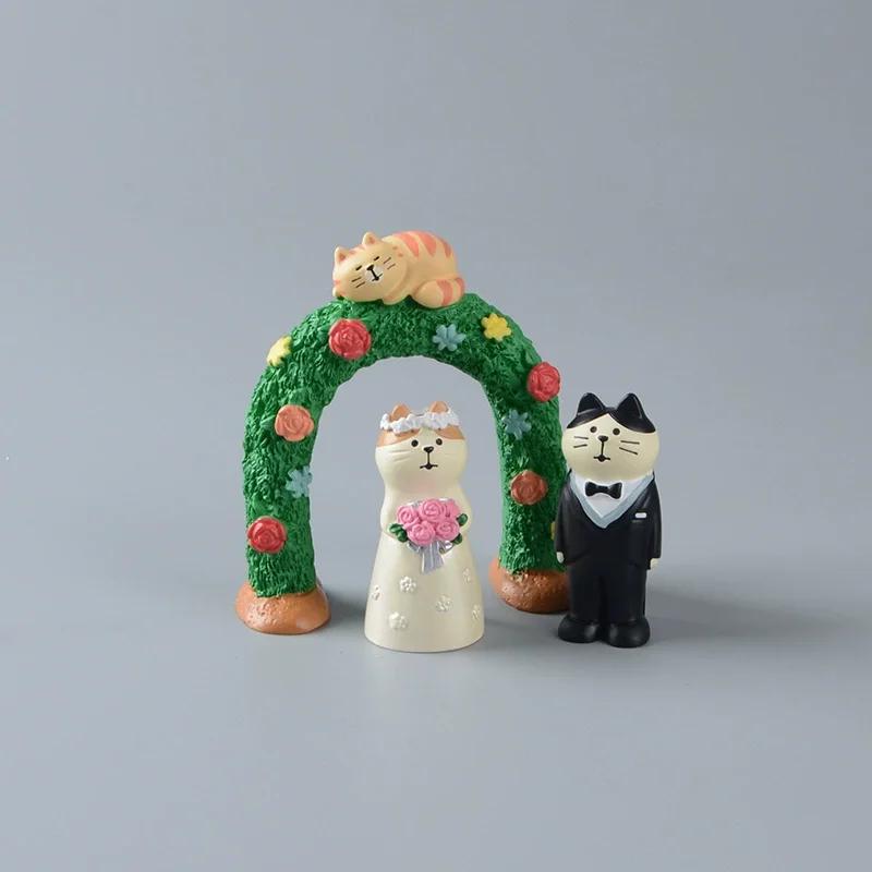 Zakka Japanese Wedding Cat Statue Cute Miniature Fairy Garden Accessories Artificial Landscape Toy Lawn Ornaments Model Ornament