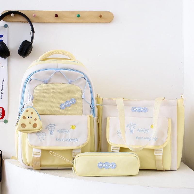 Three-Piece Backpack Set Color Block Student Schoolbag Girl Large Capacity Backpack