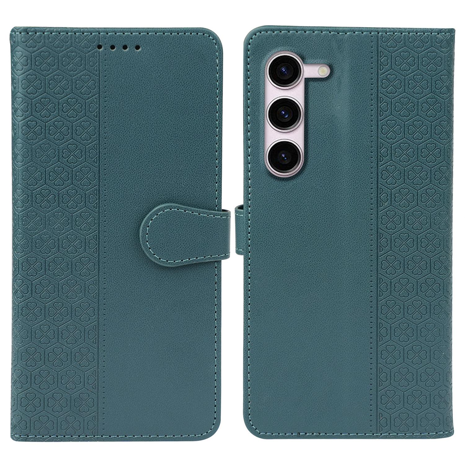 

For Samsung Galaxy S23 Case Magnetic Clasp Four Leaf Clover Leather Phone Cover Green