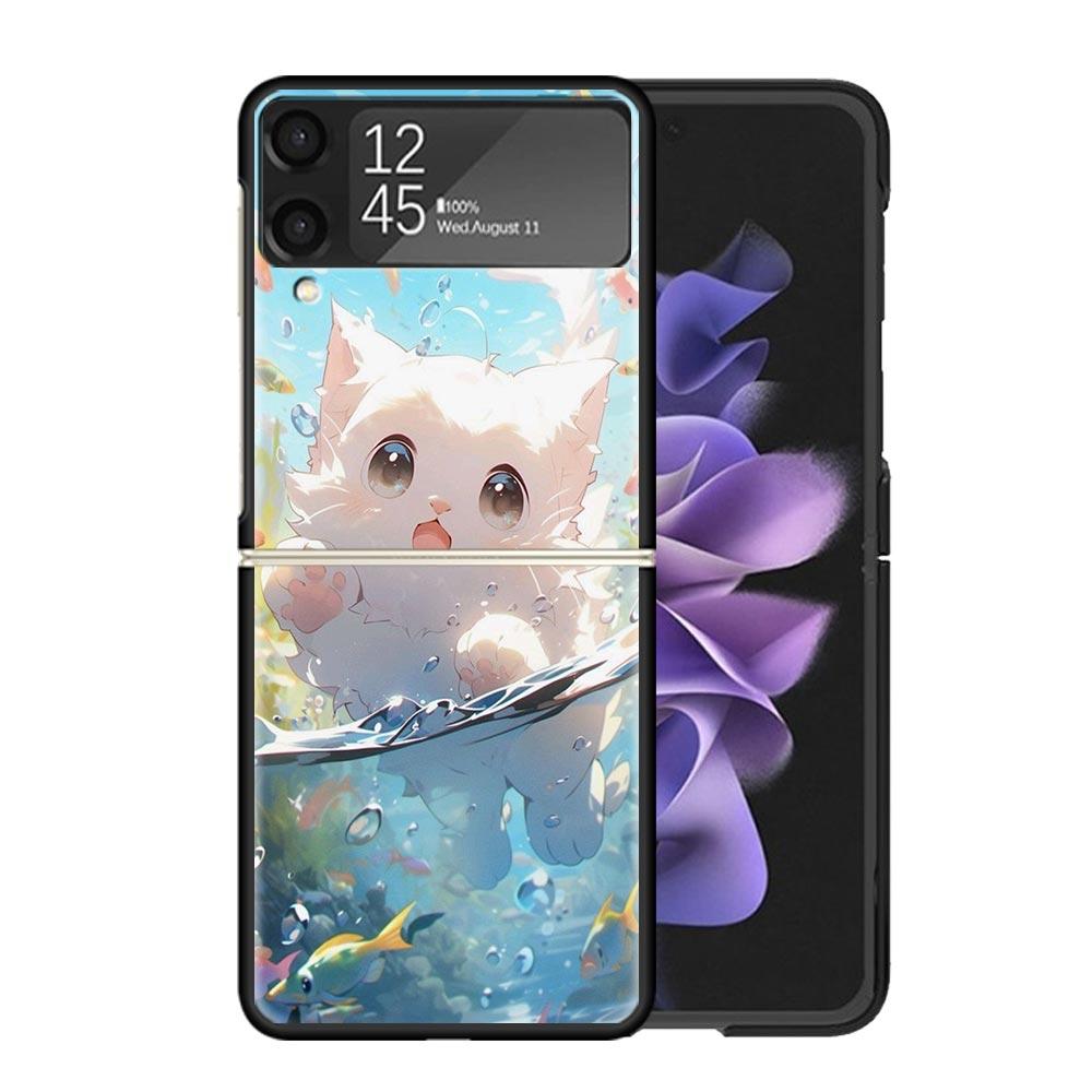 Cartoon Cute Cat Fish Aesthetic Cases For Samsung Galaxy Z Flip 4 5 6 7 3 Z Flip7 Flip6 Flip4 Flip5 Flip3 5G Hard Shockproof Fun