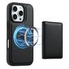 DENIOR For iPhone 16 Pro Max Magnetic Case Carbon Fiber Texture Leather Back Cover with Detachable Card Bag