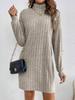 Fall Winter New Women's Casual Fashion Loose Solid Color High Neck Long Sleeve Knit Dress