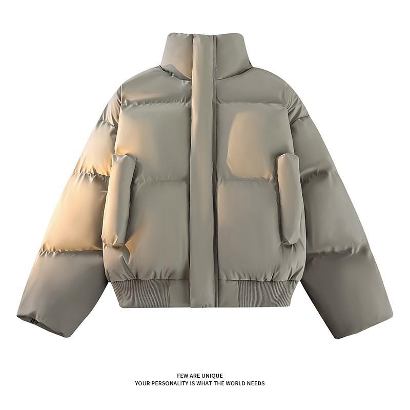 Mens Winter Cotton Puffer Jacket High Street Style Stand Collar Loose Fit Short Length Casual Warm Coat