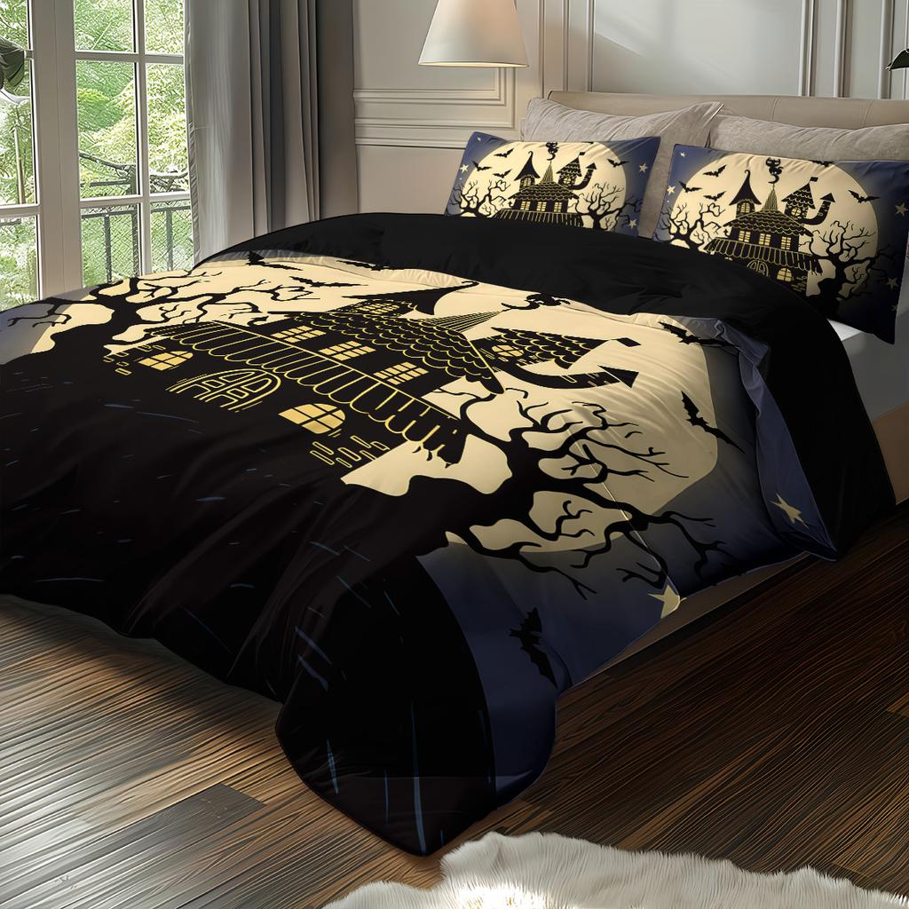 Halloween Theme Bedding Set 3D Printed Duvet Cover Set Skin-Friendly Single Double Size Halloween Decor Duvet Cover Set Gifts