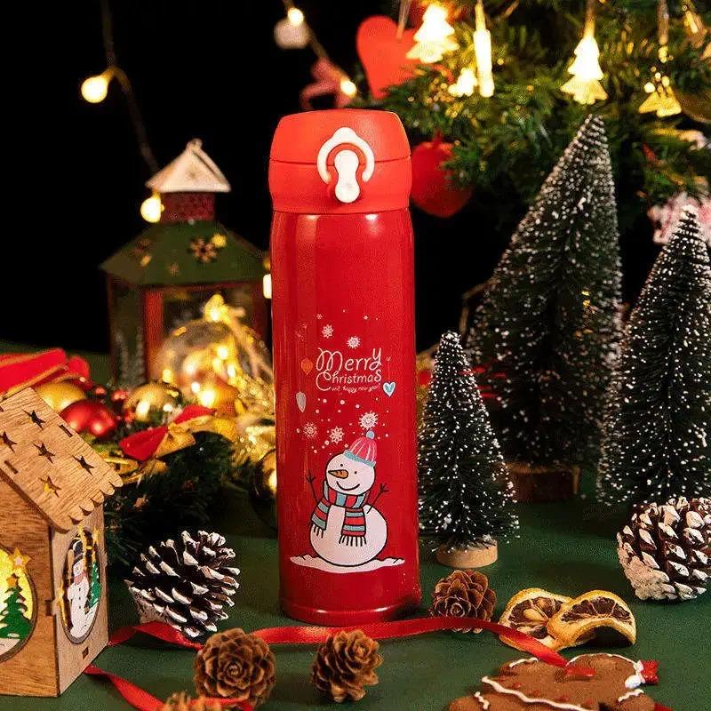 Christmas Thermos Cup Cartoon Christmas Tree Stainless Steel Insulated Mug Outdoor Travel Coffee Cup Christmas Childrens Gift