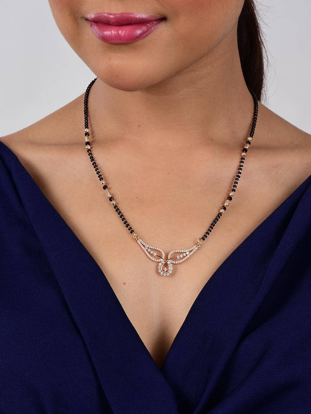 

Дизайнерский мангалсутра из американских бриллиантов с покрытием из розового золота для девушек и женщин Onesize чёрный