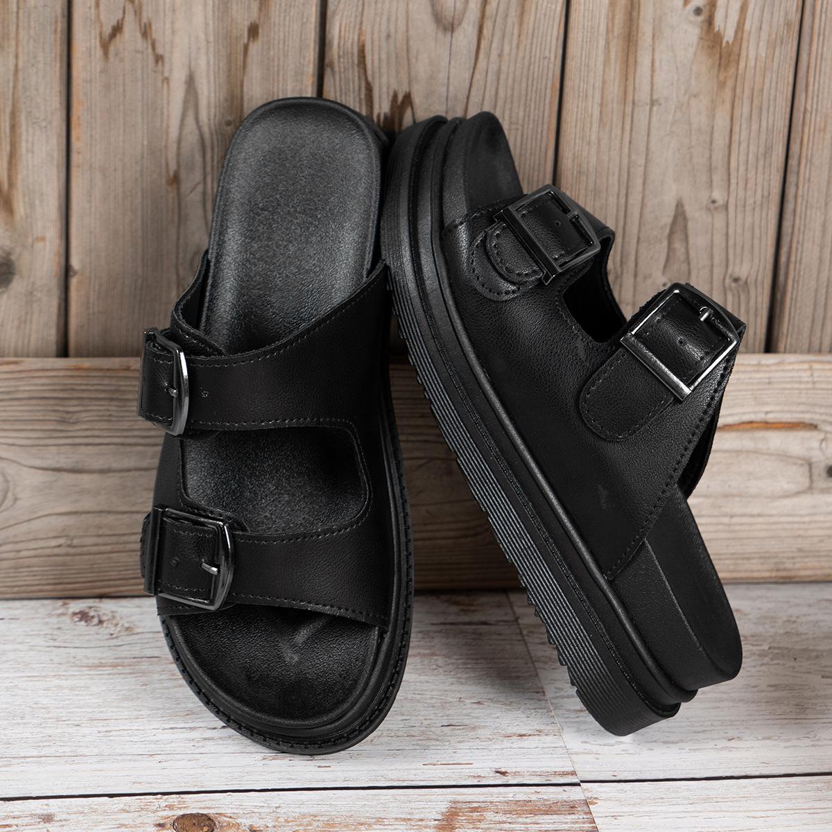 

Наступи на дерьмо тапочки носить лето женщины 2025 новый хай-энд интернет-знаменитость взрыв толстая подошва ремешок с пряжкой сандалии 43 чёрный