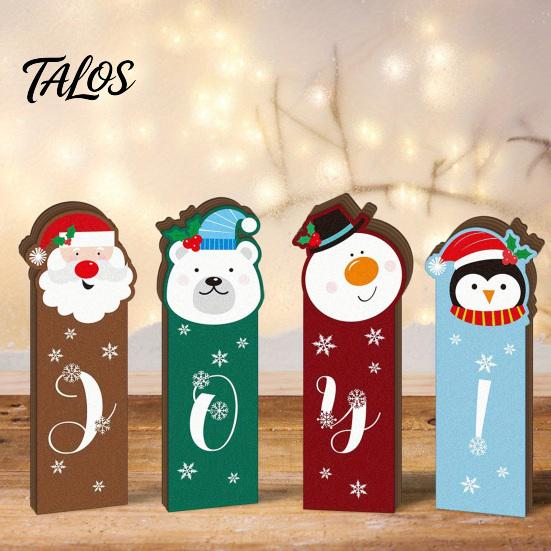 Vintage Style Christmas Signs Wooden Tiered Tray Decor, Santa Reindeer Snowman Figurines Festive Elk for Holiday Tabletop Decorations And Rustic Home