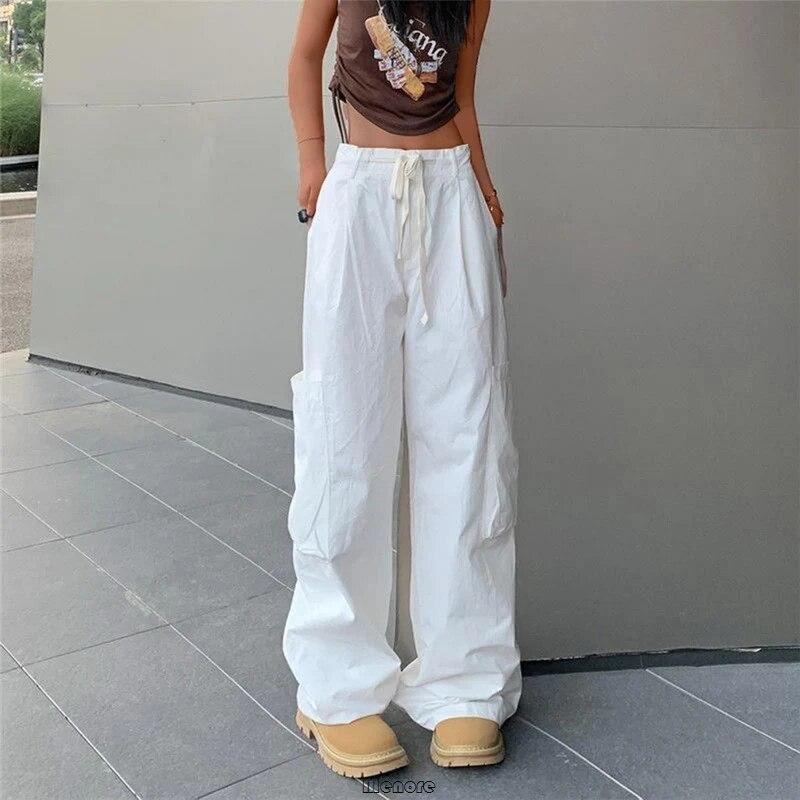 Y2k Cargo Pants Women Streetwear Casual Wide Leg Pants Harajuku Vintage Solid Baggy Straight Trousers Ladies Oversize Sweatpants