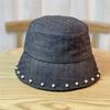New Retro Washed Denim Pearl Bucket Hat Women's Autumn and Winter Bucket Basin Hat Children