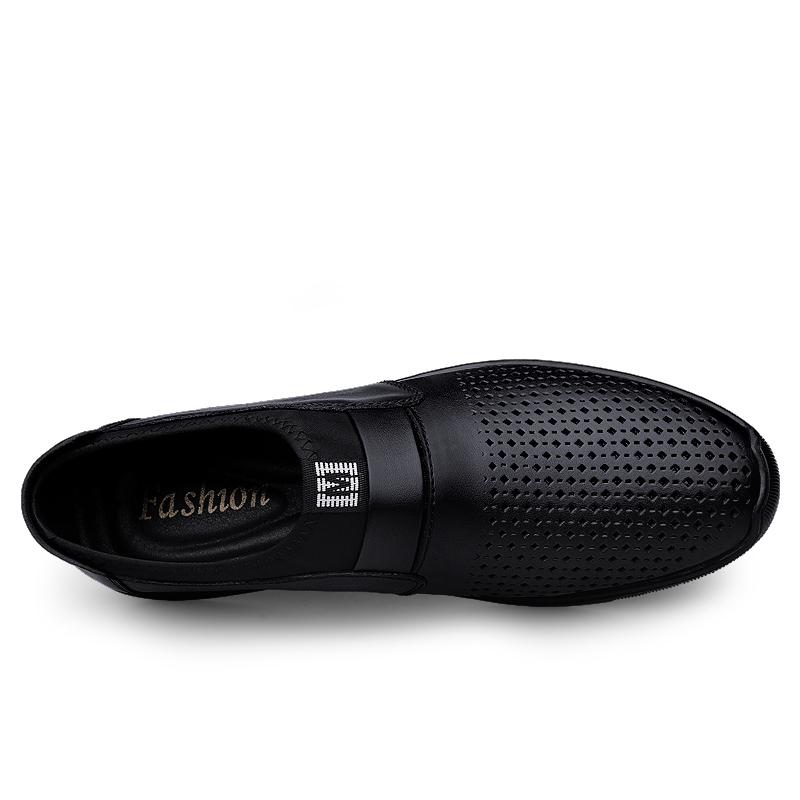 Summer Genuine Leather Men Casual Shoes Hollow Out Formal Mens Loafers Moccasins Italian Breathable Slip On Flat Boat Shoes