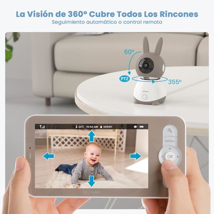 Caméra de Surveillance Bébé, Rotation PTZ 360, Qualité 2K HD, Audio Bidirectionnel,