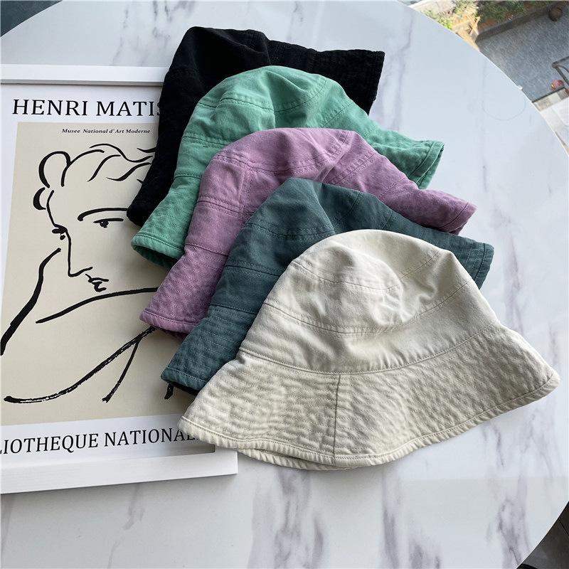 

Sweet fisherman hat children solid color casual versatile retro sunscreen face cover basin hat Adult (56-58cm) зелений