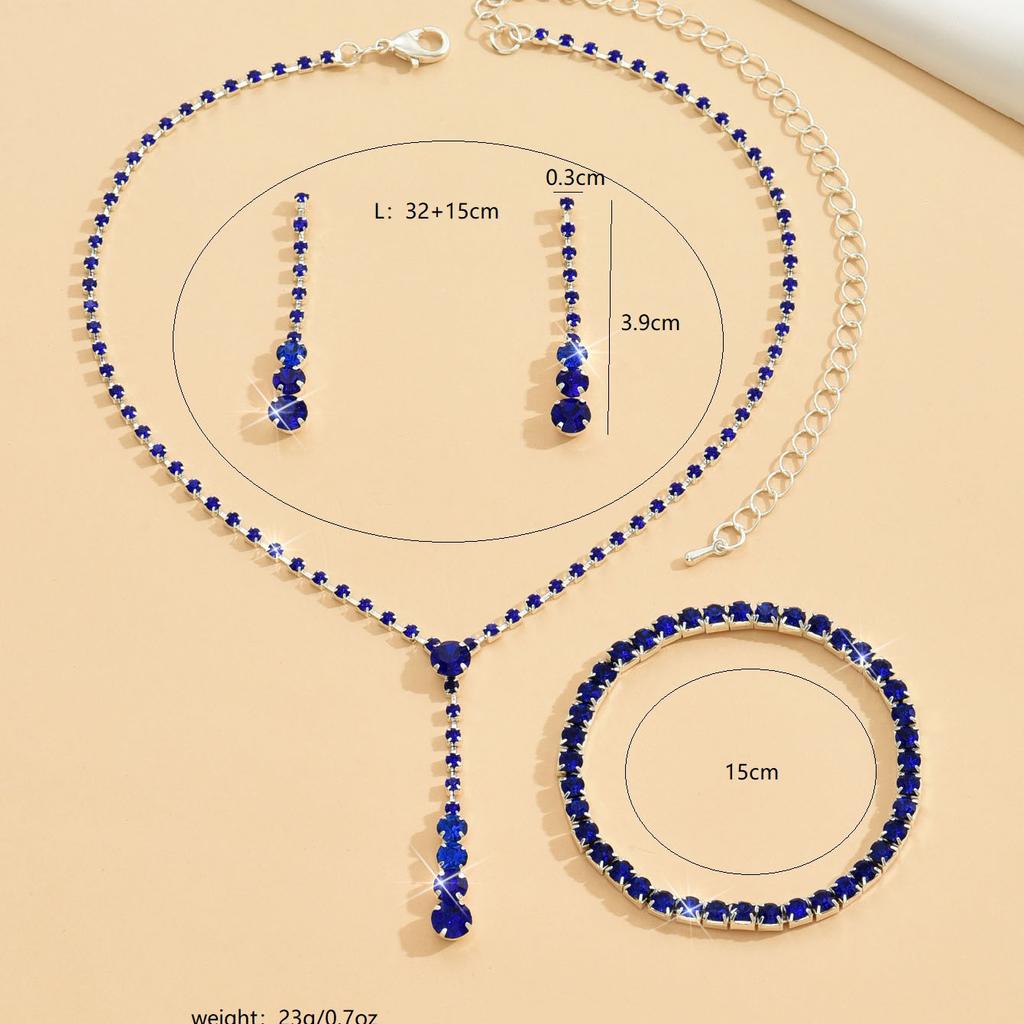 Modisches, schlichtes Schmuckset mit Halskette, Ohrringen und Armband, einreihiger Hochzeitsschmuck.