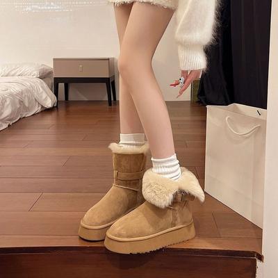 Botas de Neve Novo Estilo, Sapatos Femininos de Solado Grosso e Lã, Sapatos de Algodão