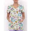 Womens V-Neck Short Sleeve Nursing Scrub Top With 3D Cartoon Print Comfortable Workwear Casual Medical Uniform