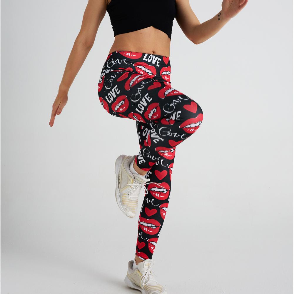 Love Sexy Lips Digital Printed Yoga Pants, High Waist and Hip Lifting Yoga Clothes, Sports and Fitness Pants