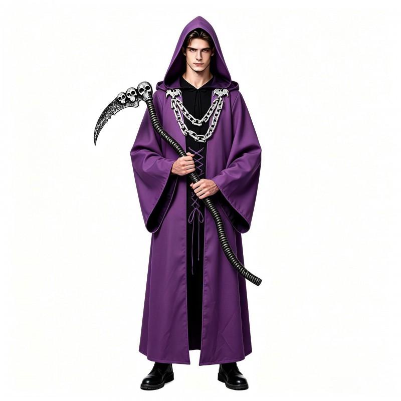 Halloween Gothic Hooded Robe Costume With Chain Detail Medieval Wizard Priest Cosplay Outfit Party