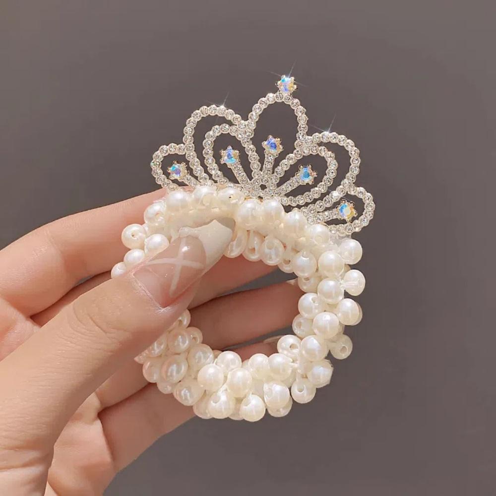 

Rhinestone Hair Rings Elastic Children S Hair Accessories Crown Pearl Headband Sparkling Princess Crown Hair Ties For Wedding