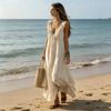 Ladies' Casual Sleeveless Cotton Linen V-neck Big Swing Dress