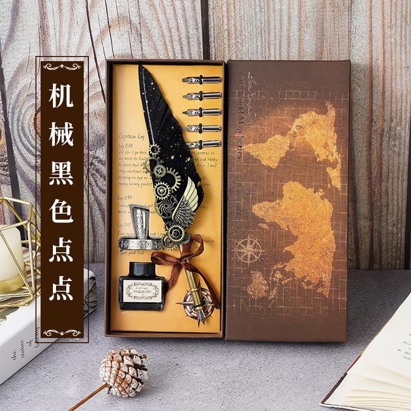 Vintage Black Ink Wedding Gift Signature Pen Office School Accessories Feather Quill Ballpoint Pen