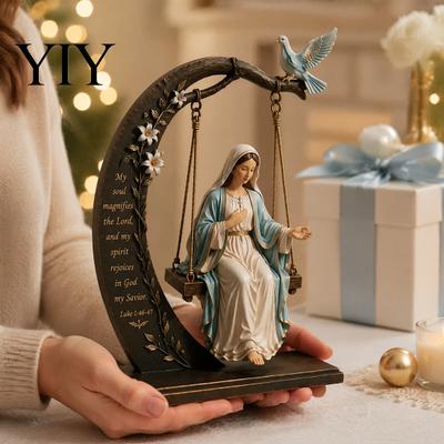 Katholischer Gebetstisch Dekoration Christliche Jungfrau Maria Schaukel Ornament, Bibelvers Heimdekoration, Gesegnet Glaube Hoffnung Liebe Skulptur Harz Religiös