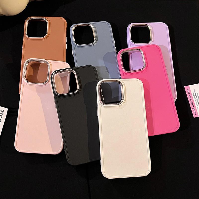 Suitable for Apple 17PRO Simple Solid Color Metal Photo Frame 15 Mobile Phone Case IPhone 16 XR Protective Case 14 Soft