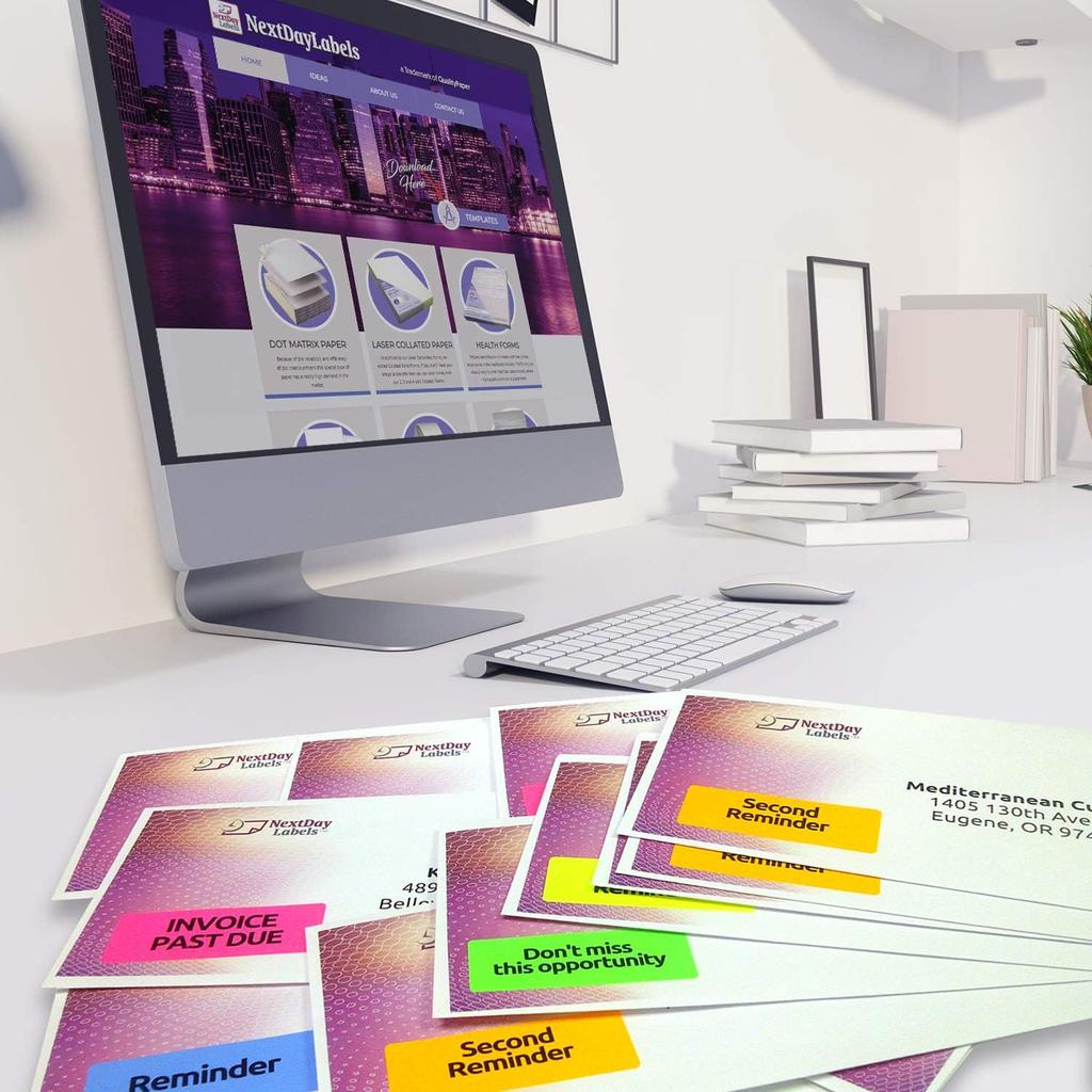 Assorted Fluorescent Address Labels | 5 Colors - Green, Orange, Blue, Yellow and Pink | 5 Sheets of Each Color | 1" X 2-5/8" - 30 Per Page, from