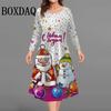Plus Size Women Dress Christmas Tree Long Sleeve O-Neck Snowman 3D Printed Casual Loose Dress Vestidos Woman Winter Clothes