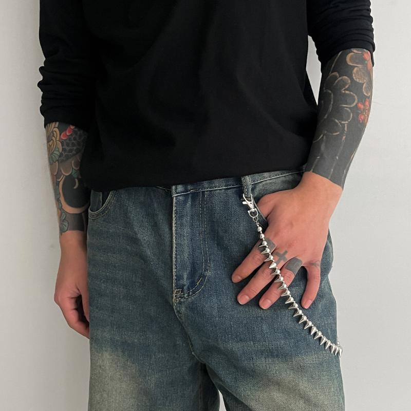 Punk Metal Double Layer Belt Chain Jeans Accessories Hip Hop Rock Rivet Pants Chain Versatile Beads Waist Link Jewelry