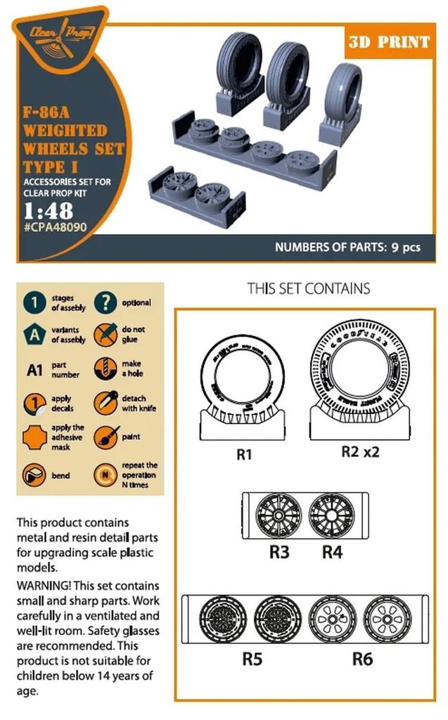 Clear North American Sabre Weight Transforming Wheel Type 1 Clear Plastic Model Parts CPUA48090 Prop! 1/48 F-86A (for Prop) (Airplane)
