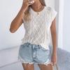 Women's Fashion Hollow-out Twisted Batwinged Sleeve Casual Loose Knit Top