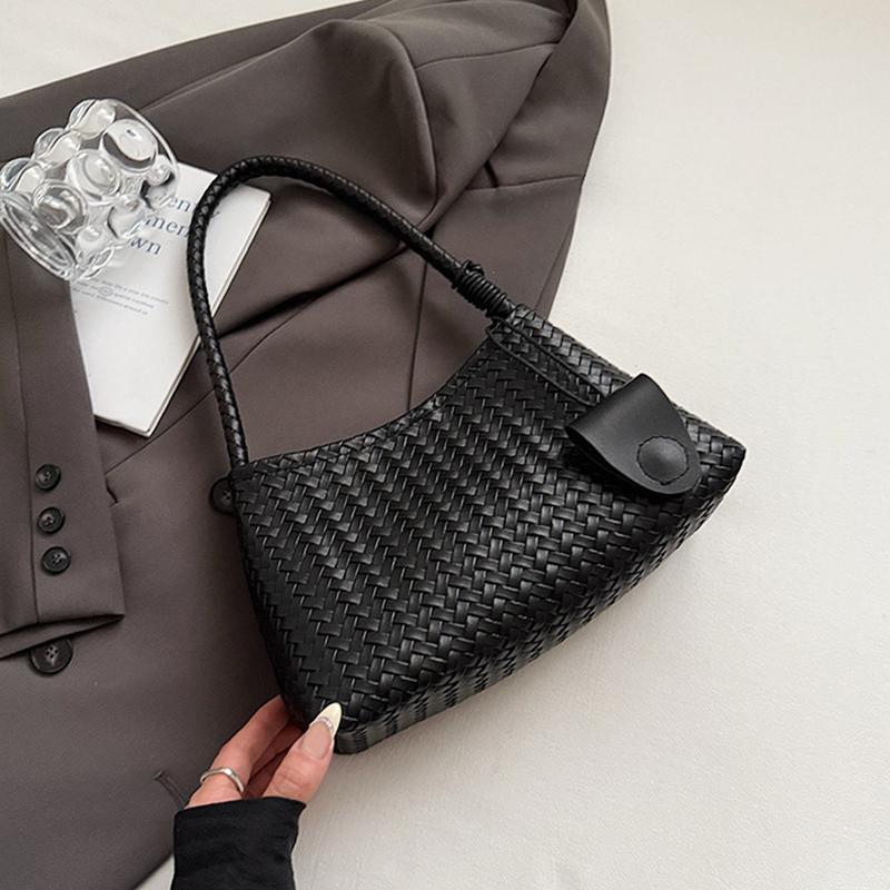 

Сплетенная сумка-подмышка из ПУ кожи Женская модная и повседневная ручная сумка Сумки через плечо большой вместимости Сумки и кошельки KTY 29x10x17cm чёрный