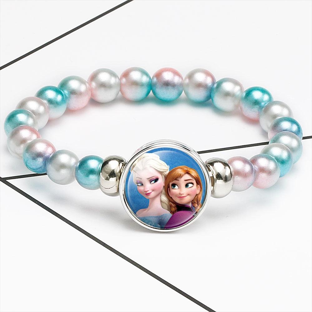 Princess Series Bracelet For Children Creative Cartoon Image Rainbow Beads Adjustable Wristband