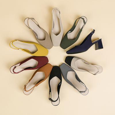 Slingback Heels for Women Square Toe Comfortable Knitted Work Walking Office Chunky Heels Pumps Women's Non-Slip Low Block Heel Wedding Dressy Shoes