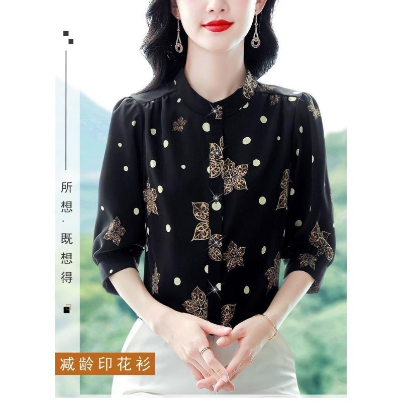 Counter Good Goods Cămășă de Mătase Hangzhou cu Mânecă Trei Sferturi Primăvară și Vară Nouă Bluză Largă Imprimată pentru Femei