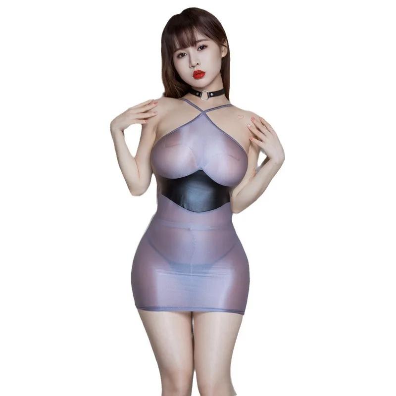 Sexy Women'S Pencil Dresses Backless Pu Patchwork Mesh Sheer Package Hip Mini Dresses Nightclub Party Allure Dresses Woman Cloth