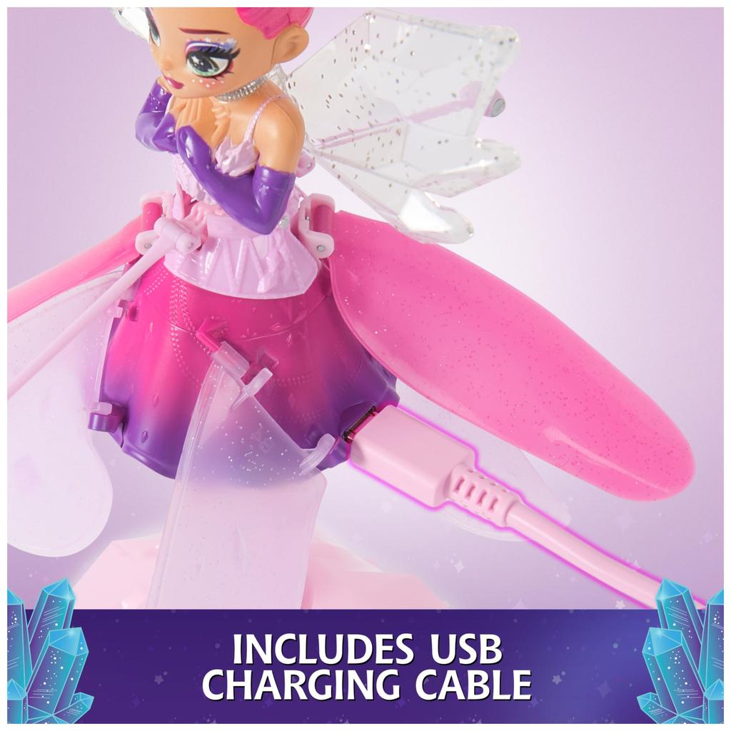Boneca mágica voadora de cristal com cristal interativa para crianças a partir de 5 anos e Flyer, asas, brinquedo, para cima.