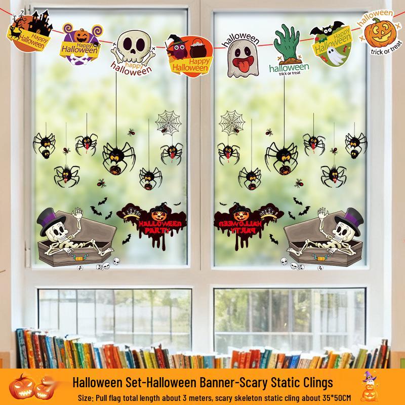 Kürbis Fenstersticker & Atmosphären-Flaggen - Halloween Glasaufkleber für Kindergarten & Geschäfte
