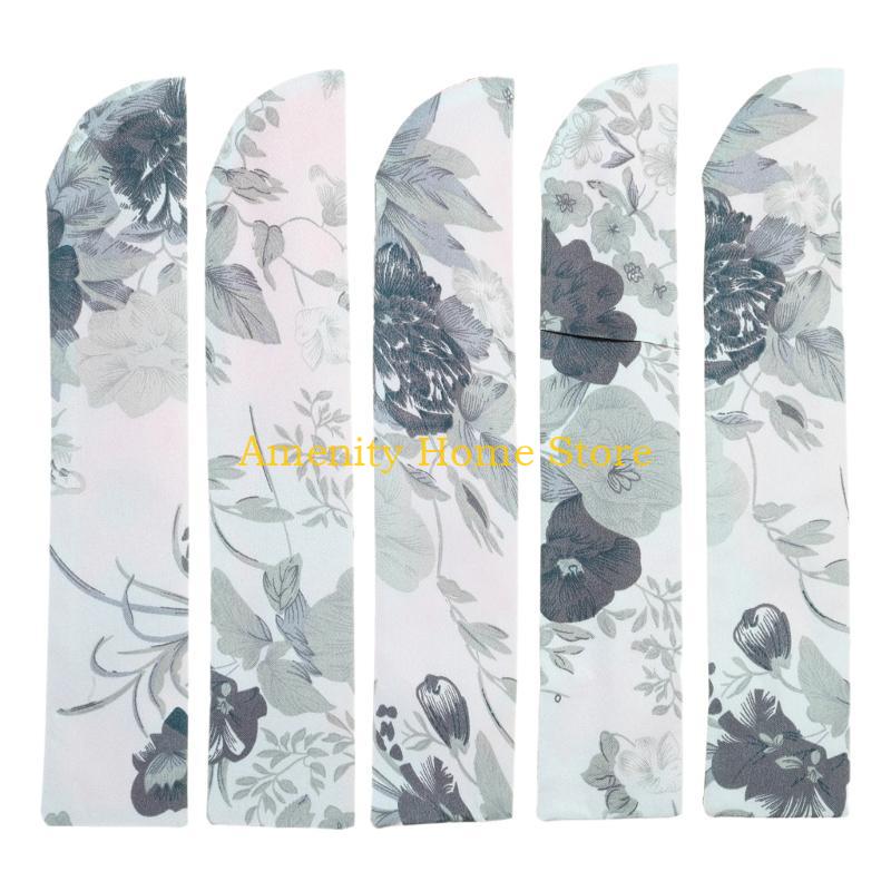 F26C 5Pcs Elegant Vintage Flower Folding Fan Silk Storage Bag Dustproof Protective Pouch Chinese Hand Fan Cover Case Sleeve