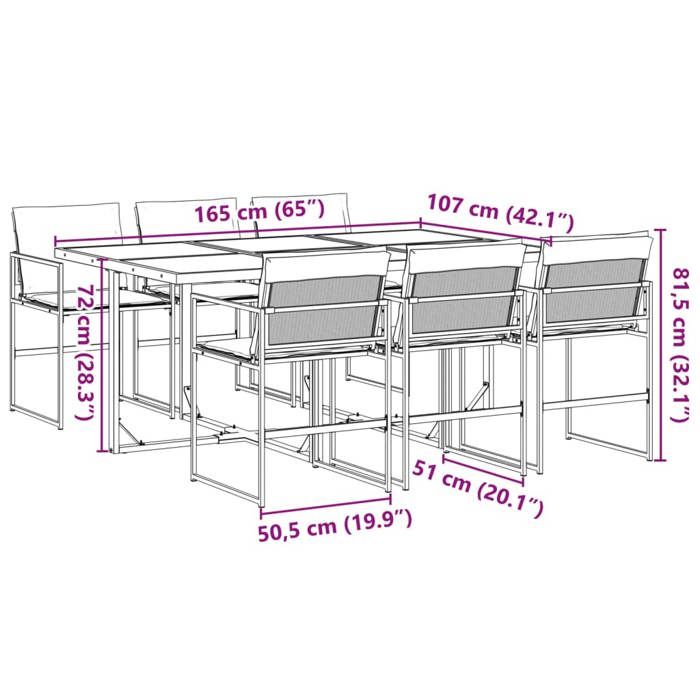 VidaXL Ensemble à manger de jardin 7 pcs avec coussins noir textilène, ensemble à manger d'extérieur, meuble à manger de 3295074
