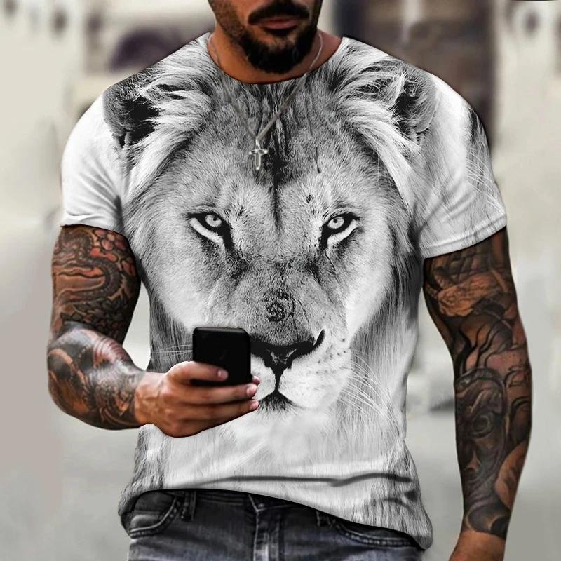 Summer Round Neck 3D Lion Print Top Fashionable Casual Short Sleeved Men's T-shirts