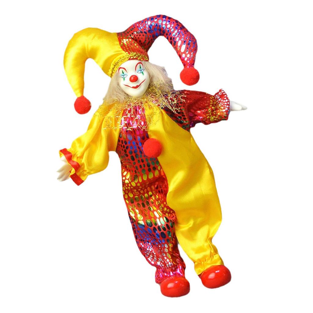 Standing Clown Figurine Handmade Ceramic Clown Figure Doll with Articulated Limb Display Props for Home Holiday Decors
