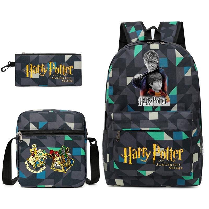 Large Capacity Schoolbag with Shoulder Strap; Student Three-piece Pencil Case Set