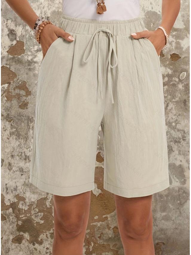 Damen Sommer Shorts in Unifarbe mit elastischem Bund und Schrägtaschen - Lässig & Bequem