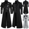Vintage Halloween middeleeuwse Steampunk Assassin Elfen piraat kostuum volwassen mannen zwarte lange split jas gotische pantser lederen jassen