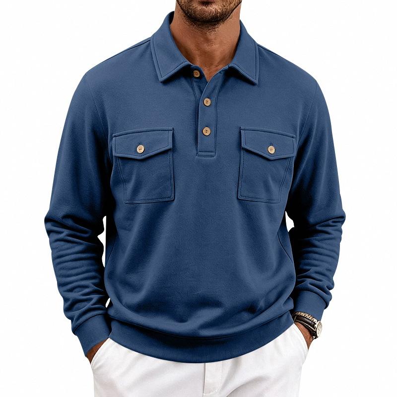 Men S Long Sleeve Polo Casual Multi Pocket Sweatshirt