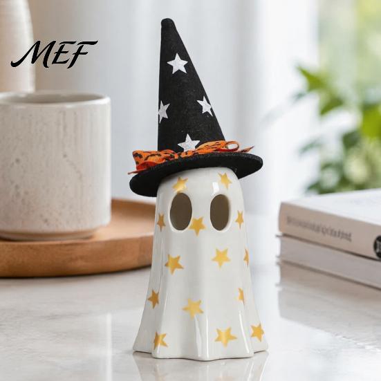 Halloween Home Table Decorations Light Up Ghost Decoration, Cute Spooky Witch Hat Figurine, Desk Decor Resin LED Lighted Statue for Mantel,