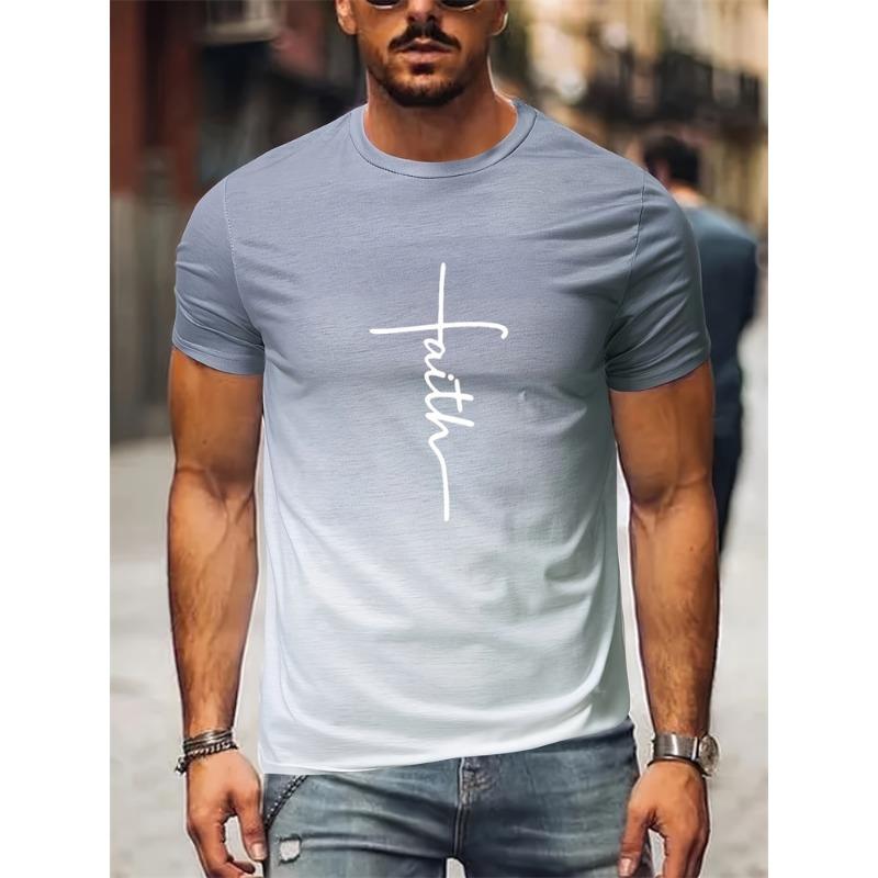 Men's T-Shirt Gradient Style "reset" Graphic Letter Print Mens Comfort Chic T Shirt Short Sleeve Quick Dry Oversized Apparel Top